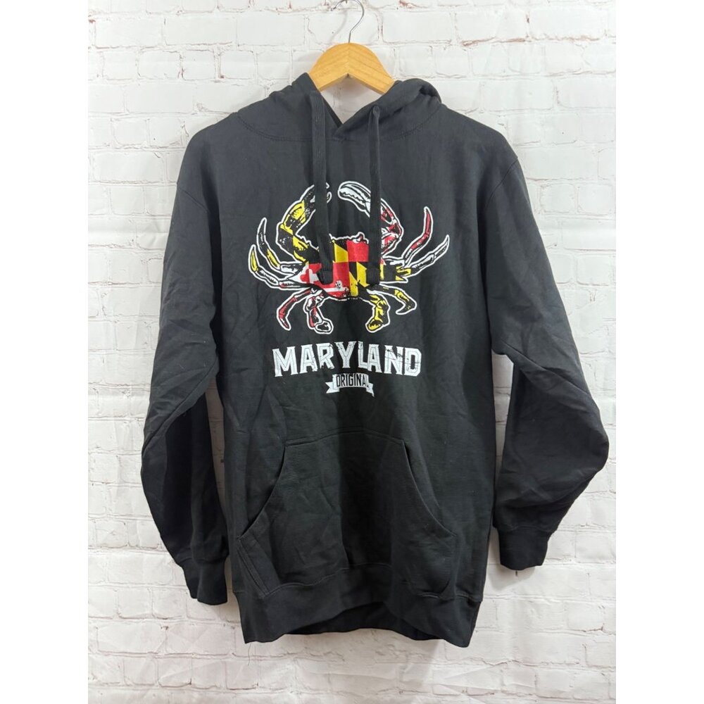 Maryland Crab Flag Pride of the Chesapeake Distressed Hoodie Size Medium Black